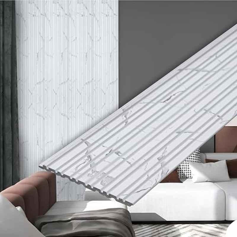 Plantex Wall Panels/Louvers Panel for Wall 8ft/Charcoal Panel for Interior Wall Decor/3D Wall Panel (Pack of 5) Covers 20 Sqft, Size-5 inchx8ft White Marble
