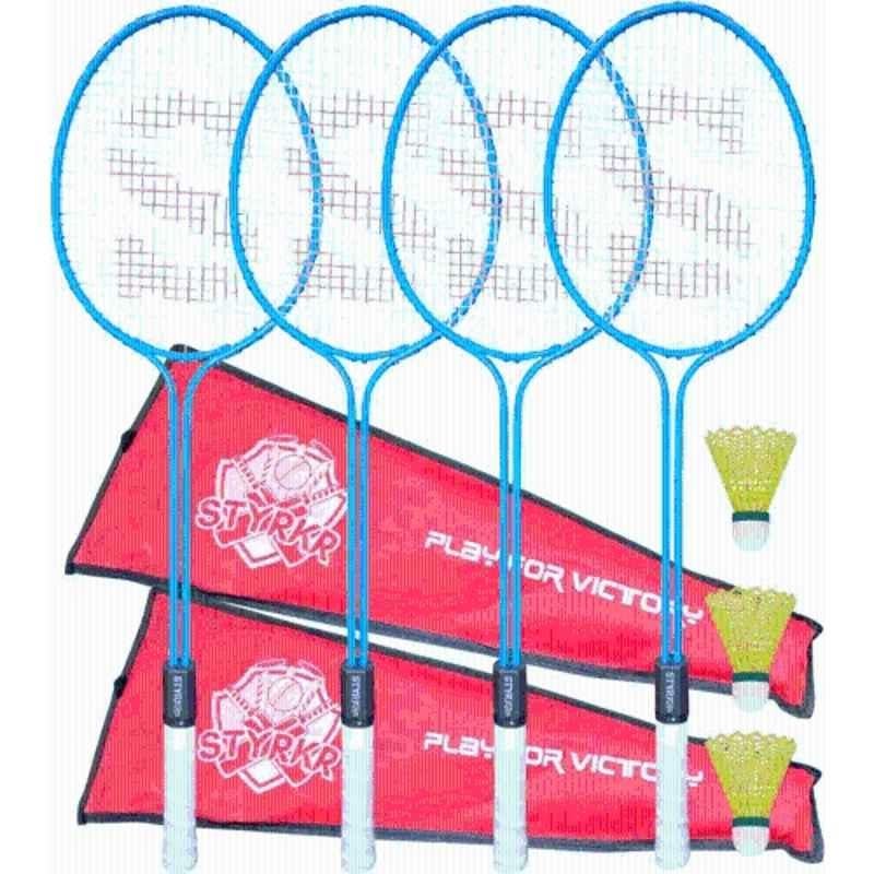 STYRKR Alloy Steel Blue Badminton Racquet Set of 4 Steel Frame with Shuttlecocks 3 & 2 Bag Badminton Kit