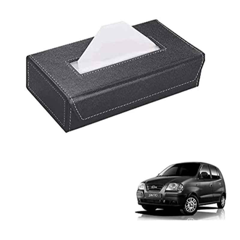 Kozdiko 100 Pulls PU Leather Grey Car Tissue Paper Box with 200 Sheets for Hyundai Santro Xing