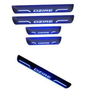 Car Accessories Hub 4 Pcs Acrylic Black Sill Scuff Plate Set with Blue LED for Maruti Suzuki Dzire Old