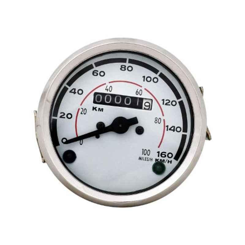 AllExtreme EXTBASW White Analog Speedometer & Odometer Speed Gauge (0-160 km/h)