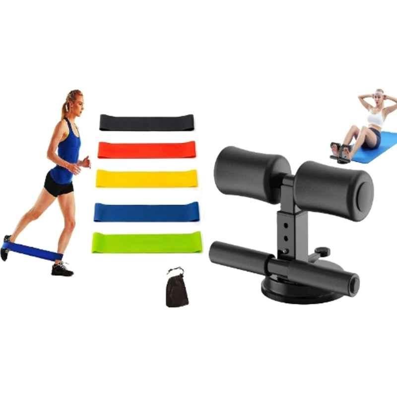 Shopeleven 5 Pcs ABS & Rubber Resistant Loop Band Set with Steel Sit-up Bar