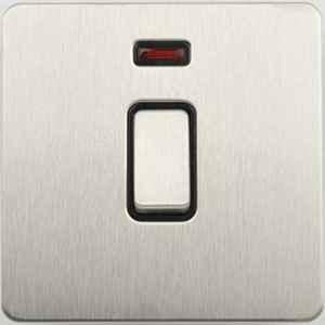 Schneider 20A Stainless Steel Stainless Steel/Black Screwless Flat Plate Light Switch, GU2411BSS