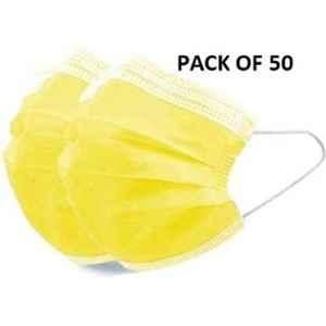 Wellstar 3 Layer Disposable & Reusable Non Woven Yellow Surgical Mask with Nose Pin & Melt Blown Fabric, COURFUL MASK-58 (Pack of 50)