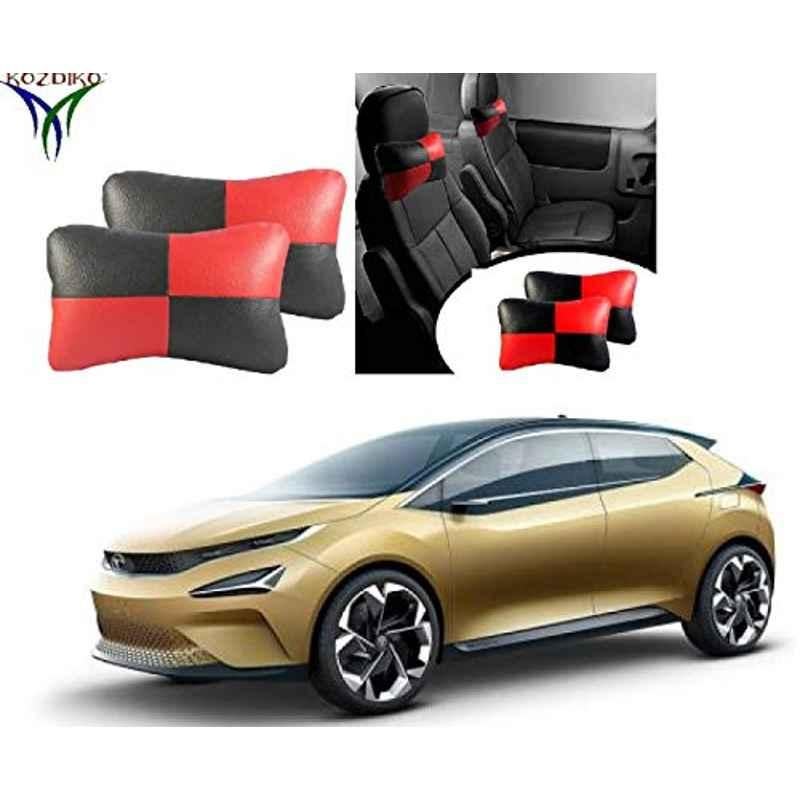 Kozdiko 2 Pcs Black & Red Car Square Chess Design Neck Rest Seat Pillow Set for Tata 45X