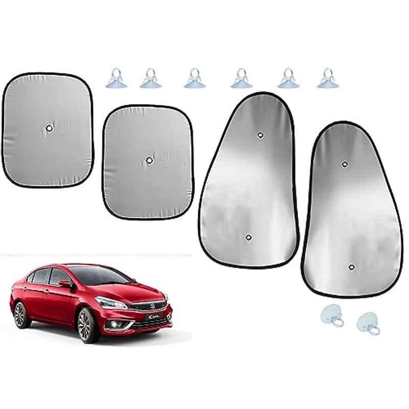 Auto Pearl 4 Pcs Polyester Black & Silver Window Side Sun Shade Set for Maruti Suzuki Ciaz 2018-2022