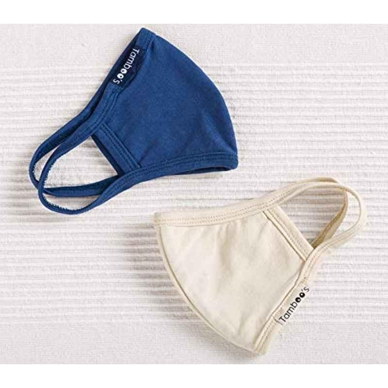 Tamboos Bamboo Cotton Beige Blue Washable & Reusable Mask (Pack of 2)