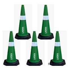 Ladwa 5 Pcs 750mm PVC Impact Resistant Green Road Traffic Safety Cone with 5m Chain & 5 Hooks Set