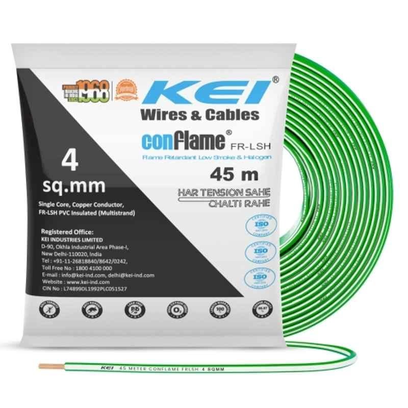KEI Conflame 4 Sqmm 1 Core FRLSH Green Copper PVC House Wire, Length: 45 m