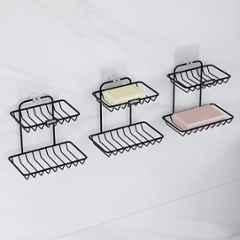 Plantex Self Adhesive Soap Holder for Bathroom/GI Steel Soap Case/2 Layer Soap Storage/Bathroom Accessories (Pack of 3) Black