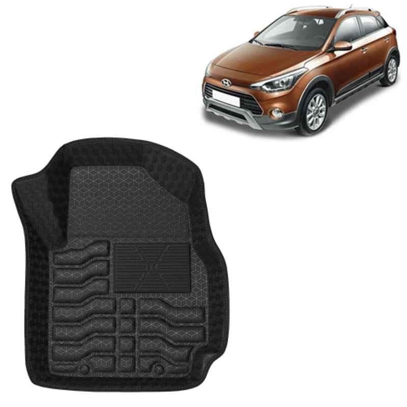 Kingsway 3 Pcs Premium 4.5D 100% Waterproof Tray Shape PVC Black Car Floor Mat Set for Hyundai i20 Active 2015 to 2020 All Model