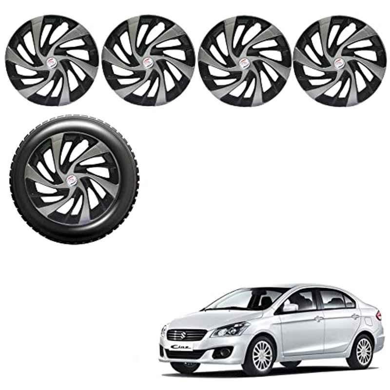 Auto Pearl 4 Pcs 15 inch Silver & Black ABS Press Type Hubcap Wheel Cover Set with Retention Ring for Maruti Suzuki Ciaz