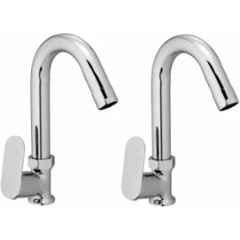 Senkiddpro Onyx Brass Chrome Finish Wall Mounted 360 deg Moving Swan Neck Sink Taps (Pack of 2)