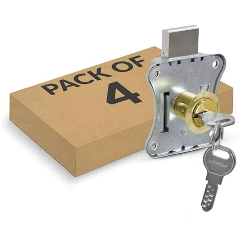Plantex 20mm Brass Gold Drawer Lock for Multipurpose Cupboard with Key for Home/Office (Pack of 4)