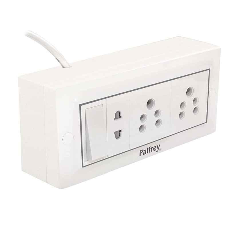 Palfrey 5A 2 Socket White Polycarbonate Extension Board with Two Pin Socket, Master Switch & 10m Wire, 6510