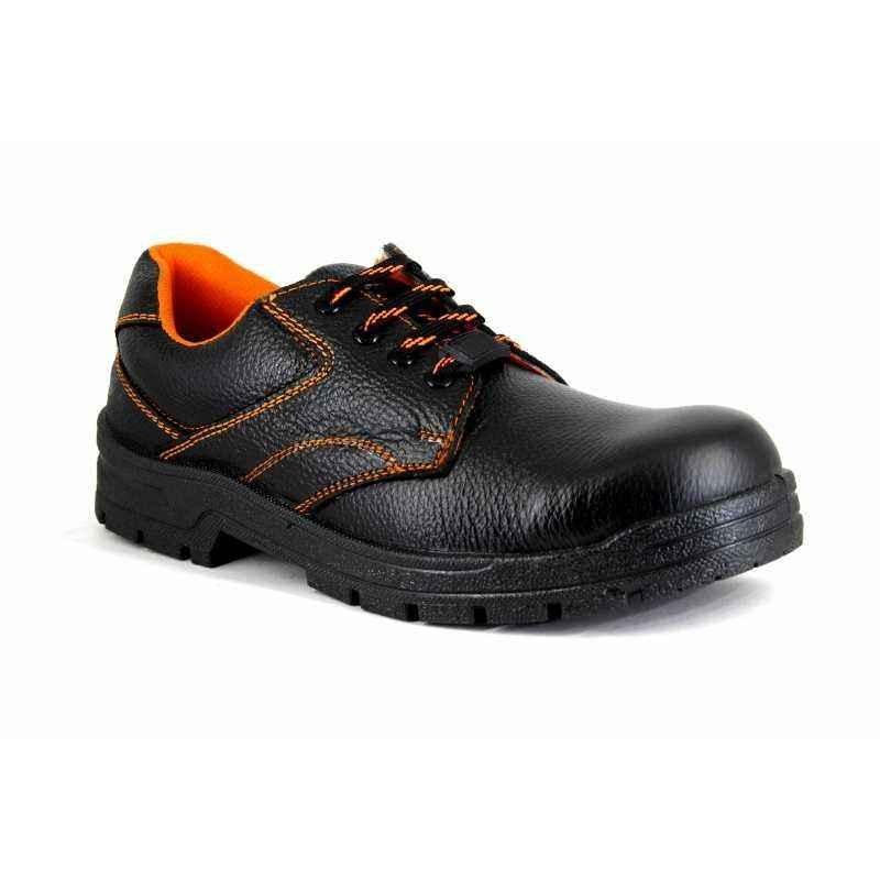 JK Steel Leather Steel Toe Black Work Safety Shoes, JKPI015BLK10, Size: 10