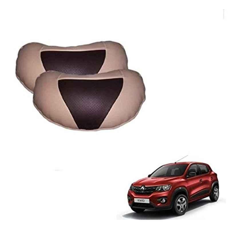 Kozdiko 2 Pcs Beige & Brown Car Neck Rest Cushion Pillow Set for Renault Kwid