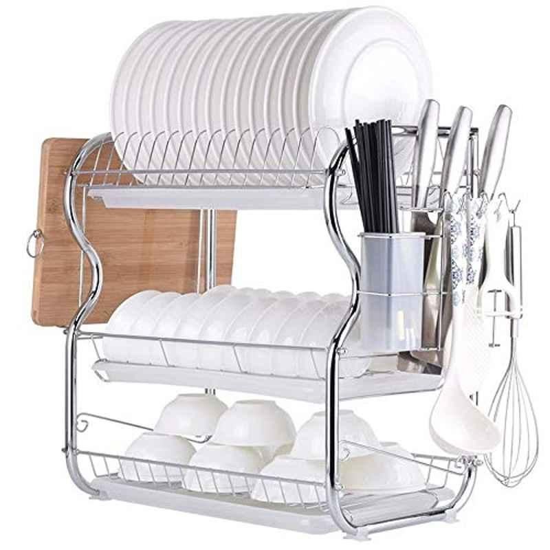Rubik Stainless Steel Silver 3 Tier Dish Drainer Rack, RDR3LWCB-1
