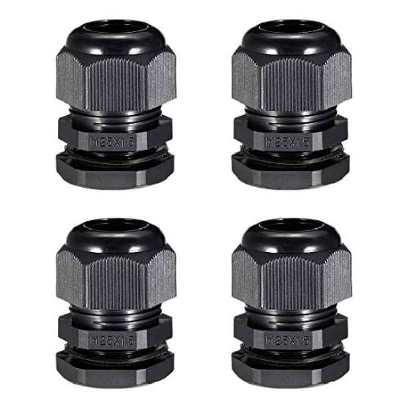 Sourcing Map 11x25mm Plastic Black M25 Waterproof Cable Gland (Pack of 4)