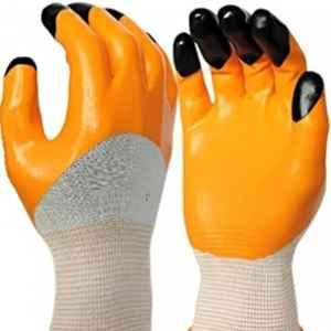 Swavind Rubber Orange & Black Tiger Print Nitrile Coated Hand Safety Gloves, Size: Free (Pack of 120)