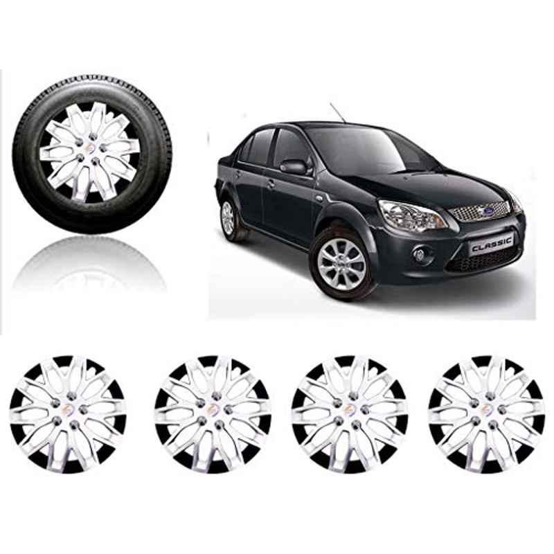 Auto Pearl 4 Pcs 14 inch ABS Silver & Black Car Wheel Cover Set for Ford Fiesta Classic
