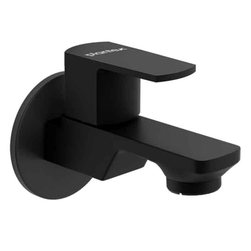 Plantex Single Lever Water Tap for Bathroom with Water-Saving Aerator/Wall Mount Bib Cock with Wall Flange and Teflon Tape/Brass Spindle Bib Tap for Home Saga-Black