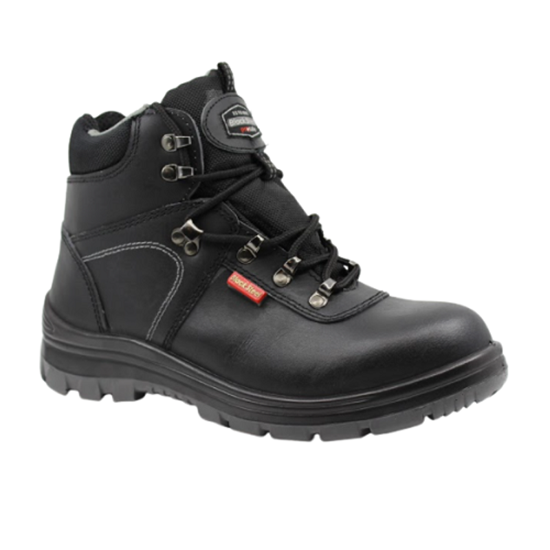 Blacksteel BS 9032 Leather Steel Toe Black Safety Shoes, Size: 8