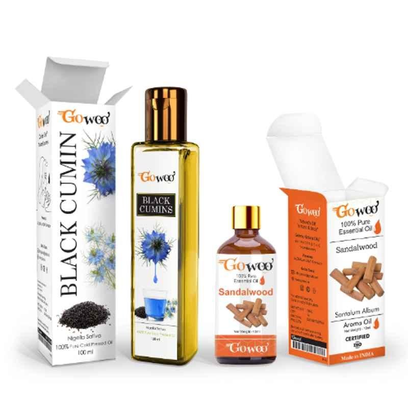 GoWoo 2 Pcs 10ml Natural Sandalwood Aroma Oil & 100ml Black Cumin Carrier Oil Set, GWOC1193-P44+P168