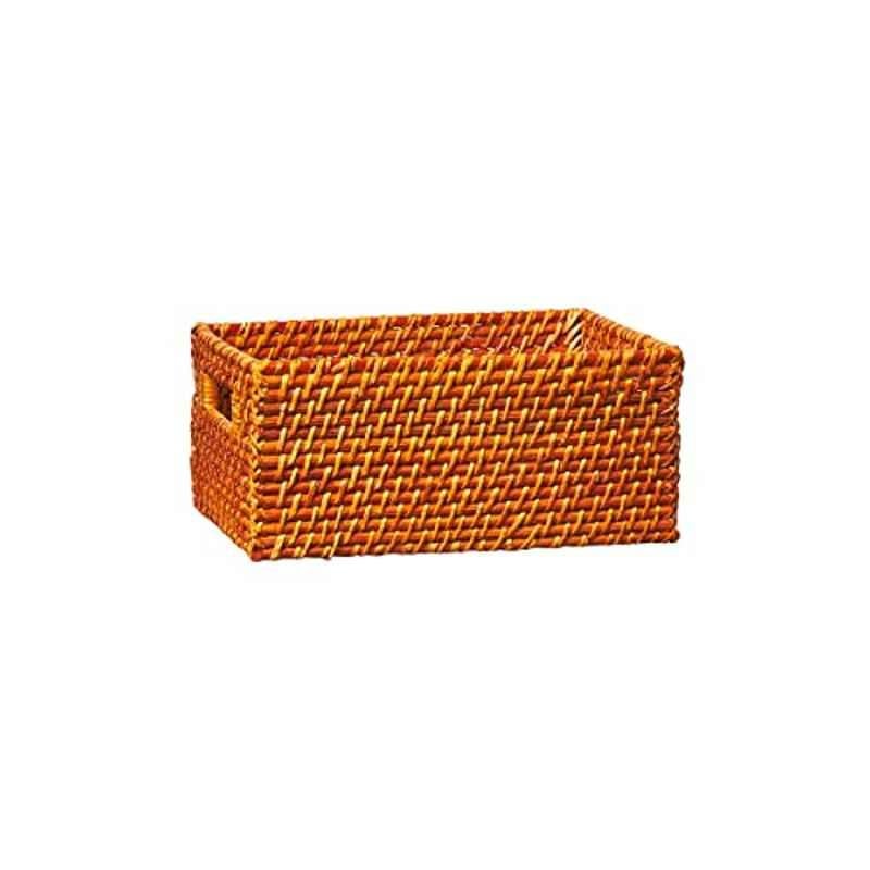 Homesmiths 28x18x13cm Rattan Copper Storage Bin With Handle, 706608, Size: Small