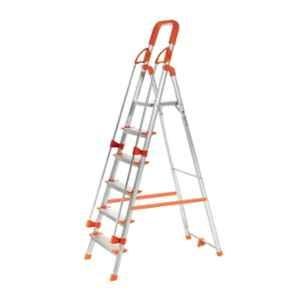 Houza 250kg 6 Steps Orange Aluminium Foldable Ladder with Railing, AQUA-LAD-WR-06