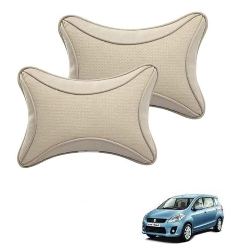 Kozdiko 2 Pcs Memory Foam & Polyester Beige Dots Car Neck Rest Pillow Set for Maruti Suzuki Old Ertiga, XNVJVHGJFH172