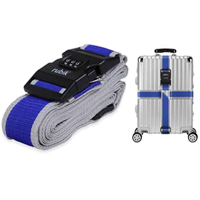 Rubik 150 inch Blue & Grey Adjustable Cross Luggage Strap with Password, RBLSCB150