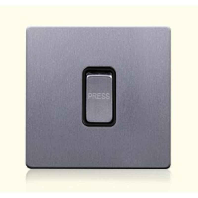RR Vivan Metallic Brushed Stainless Steel 1-Gang Bell Switch with Black Insert & Marked Press, VN6614AM-B-BSS