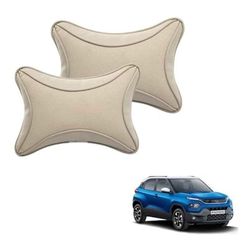 Kozdiko 2 Pcs Memory Foam & Polyester Beige Dots Car Neck Rest Pillow Set for Tata Punch, XNVJVHGJFH192
