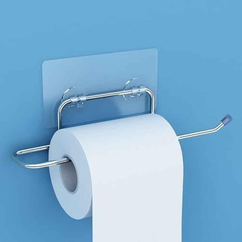 Plantex Self Adhesive Stainless Steel Toilet Paper Holder/Tissue Paper Roll Holder for Bathroom/Bathroom Accessories Chrome
