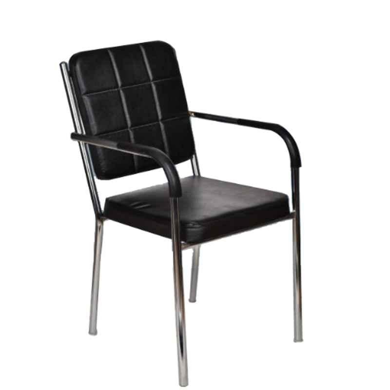 Teal CV-202 150kg Leather & Chrome Steel Black Modern Lorenzo Visitor Chair