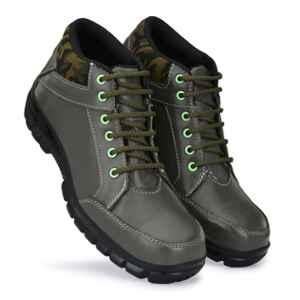 All Safe Genuine Leather Steel Toe Sports Look Olive Safety Shoes, Boot 8000, Size: 10