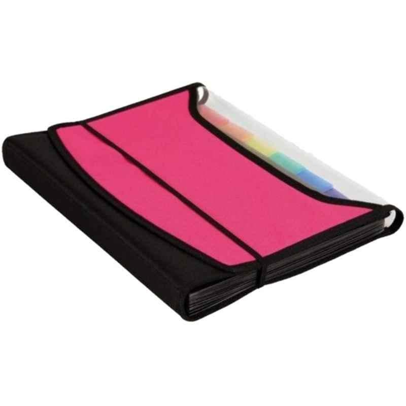 dufco A4 13Pockets Raspberry & Black Soft Touch Nylon Expanding File with elastic fastener