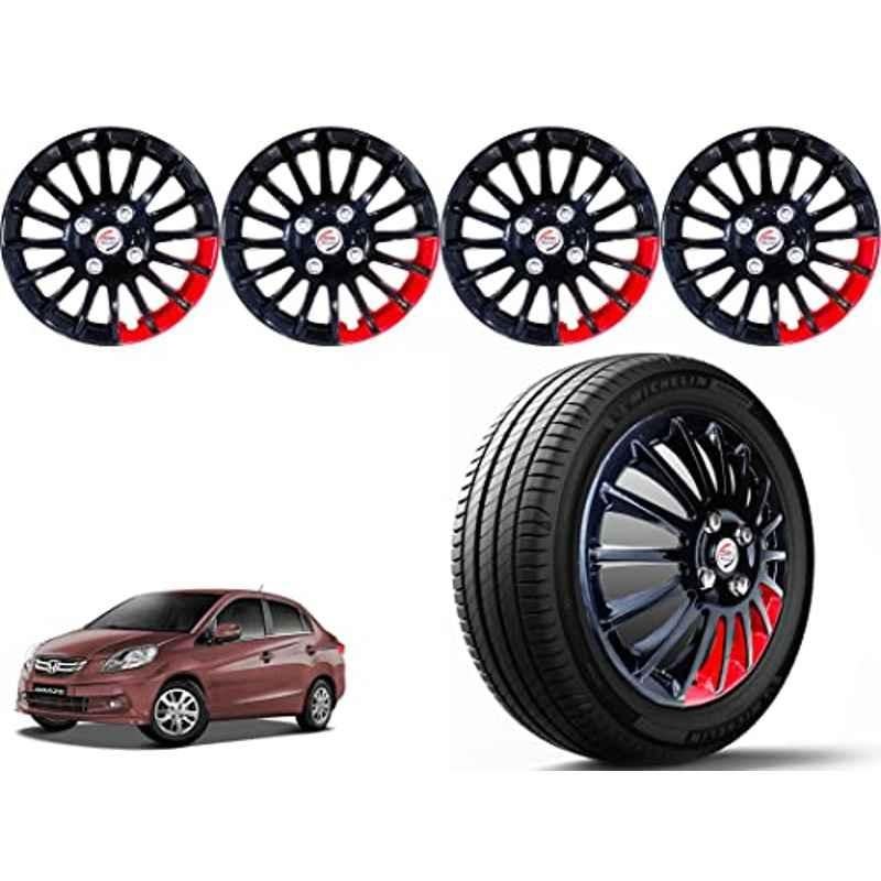 Auto Pearl 4 Pcs 14 inch Polypropylene Black & Red Press Type Car Wheel Cover Set with Retention Ring for Honda Amaze Type 1 2013-2017