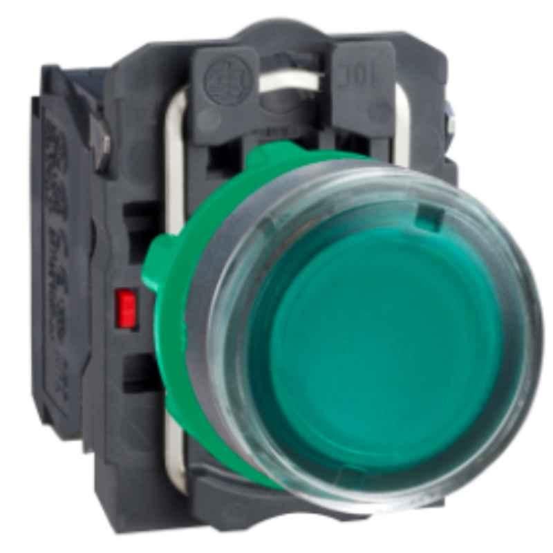 Schneider Harmony 1NO+1NC Plastic Green Flush Illuminated Spring Return Push Button, XB5AW33G5