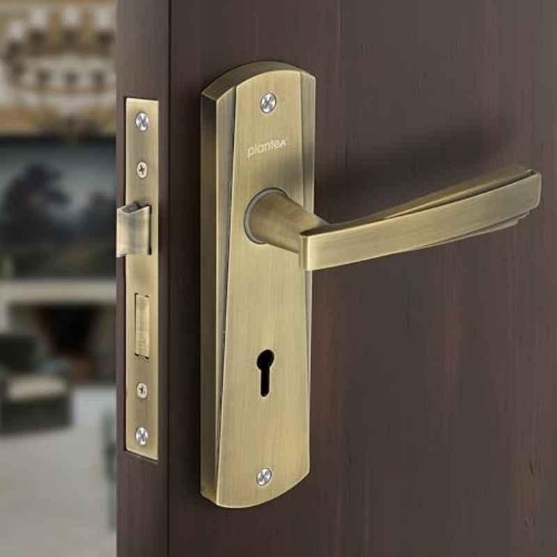 Plantex Heavy-Duty Door Lock Set Main Door Lock Handle Set/Mortise Lock with 3 Keys, 8130-Antique Brass