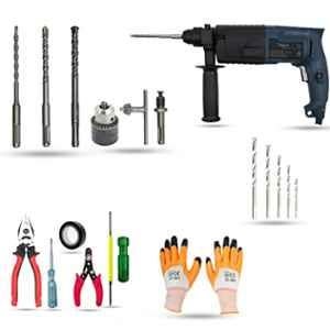 Hillgrove 750W Forward & Reverse Rotation Hammer Impact Drill Machine with 3 Bits, 5 Hand Tool, Drill Chuck, SDS Adapter & 5 Pcs Masonry Drill Bit, HGCM864