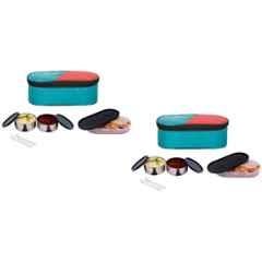 Carrolite 650ml Blue & Black Stainless Steel Lunchbox Buy 1 Get 1 Free, Comboblack_007 (Pack of 3)