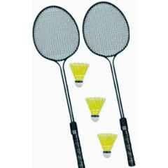 STYRKR Alloy Steel Black Badminton Set of 2 Pcs with 3 Nylon Shuttlecocks