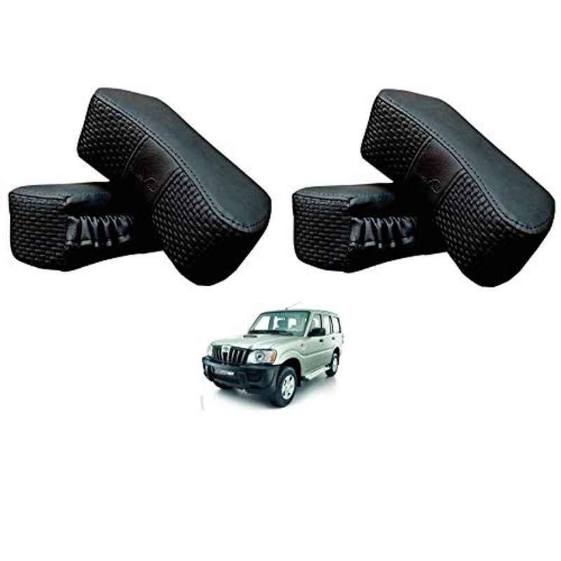 Kozdiko 4 Pcs CV Designer Black Leatherite Neck Rest Car Cushion Pillow Set for Mahindra Old Scorpio