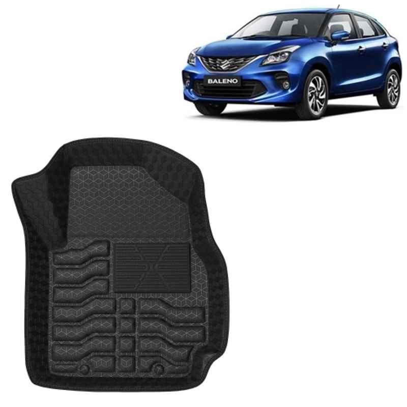 Kingsway 3 Pcs Premium 4.5D 100% Waterproof Tray Shape PVC Black Car Floor Mat Set for Maruti Suzuki Baleno 2019 to 2022 All Model