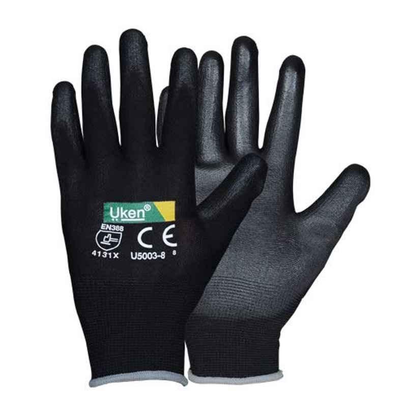 Uken Polyester Black Hand Grip Gloves, Size: Large