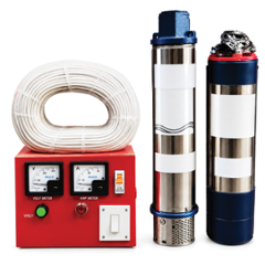 Rajco V-4 1.5HP 1.1kW 12 Stage Copper Single Phase Oil Filled Submersible Pumps with Control Pannel & 50m Cable