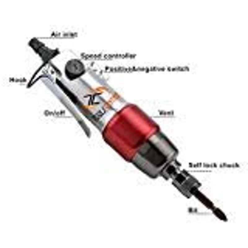 Krost 8V-Clbv-Pj0I Metal Straight Shank 10000 Rpm 5H Air/Pneumatic Screwdriver Screw Removal Capacity 4-5 mm (Silver Red)