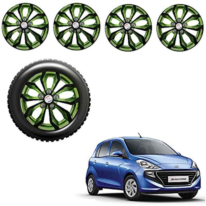 Auto Pearl 4 Pcs 14 inch Black & Green ABS Press Type Hubcap Wheel Cover Set with Retention Ring for Hyundai Santro2018SportsAsta